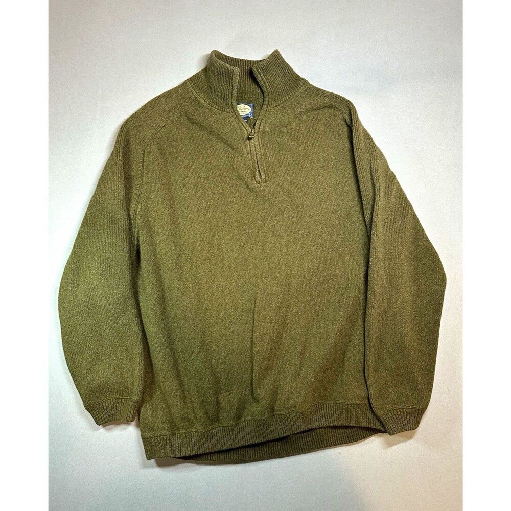 Vintage Tommy Bahama Sweater Mens Green Cotton Knit 1/4 Zip Mock Neck Pullover